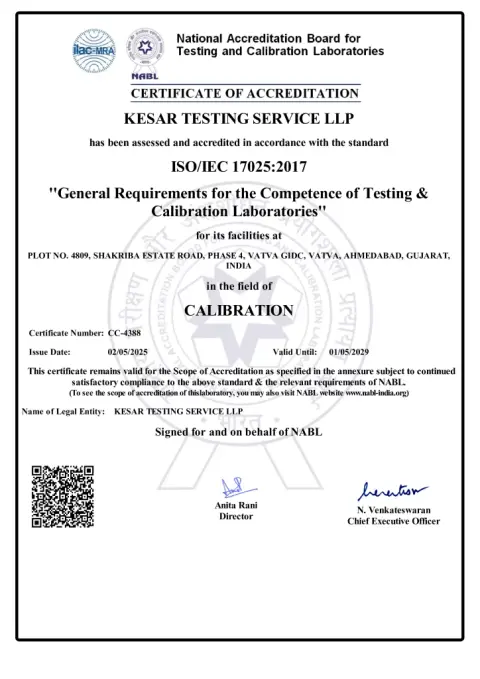 NABL certificate CC-4388, 2025 – 2029 · current